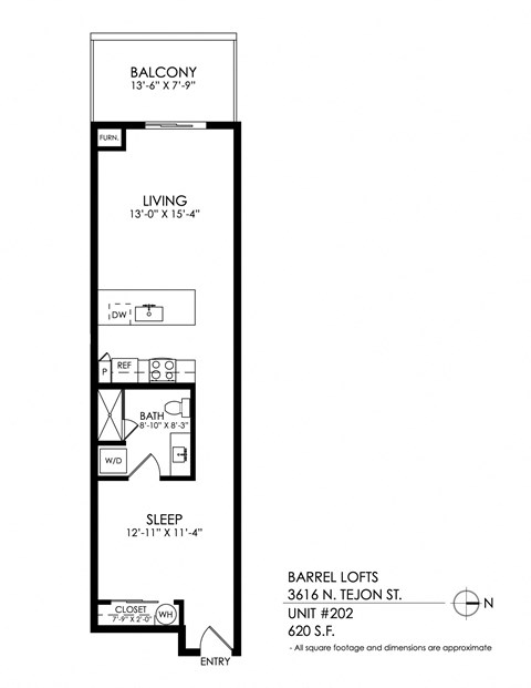 Floor plan for studio, 1 bath, 660 sqft